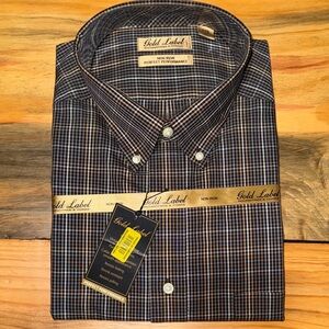 Roundtree & Yorke Gold Label Brown and Cream Check Button-Down Shirt, 2XB, NWT